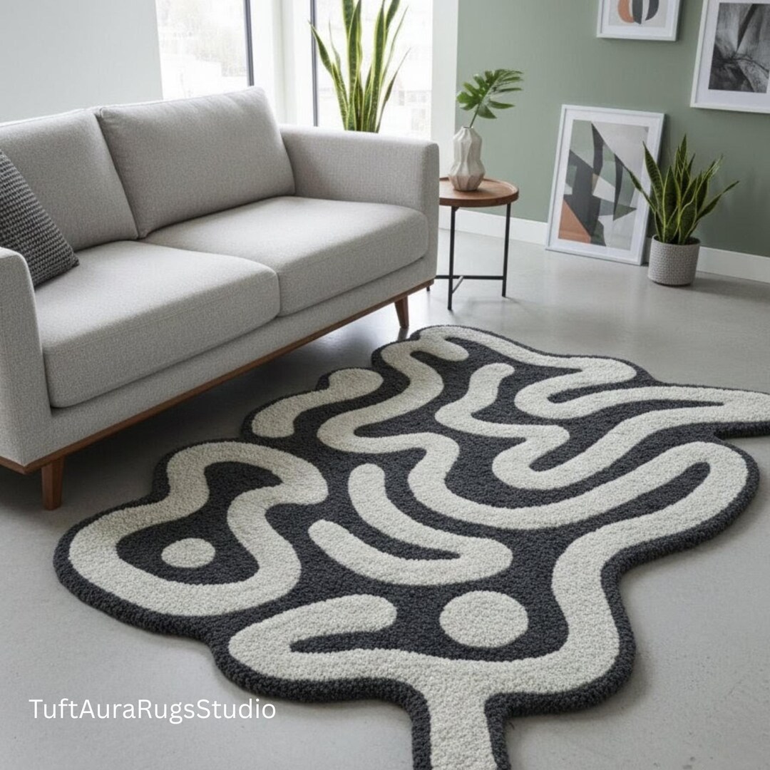 Irregular Abstract Hand Tufted Wool Rug – Organic Shape Carpet With ...
