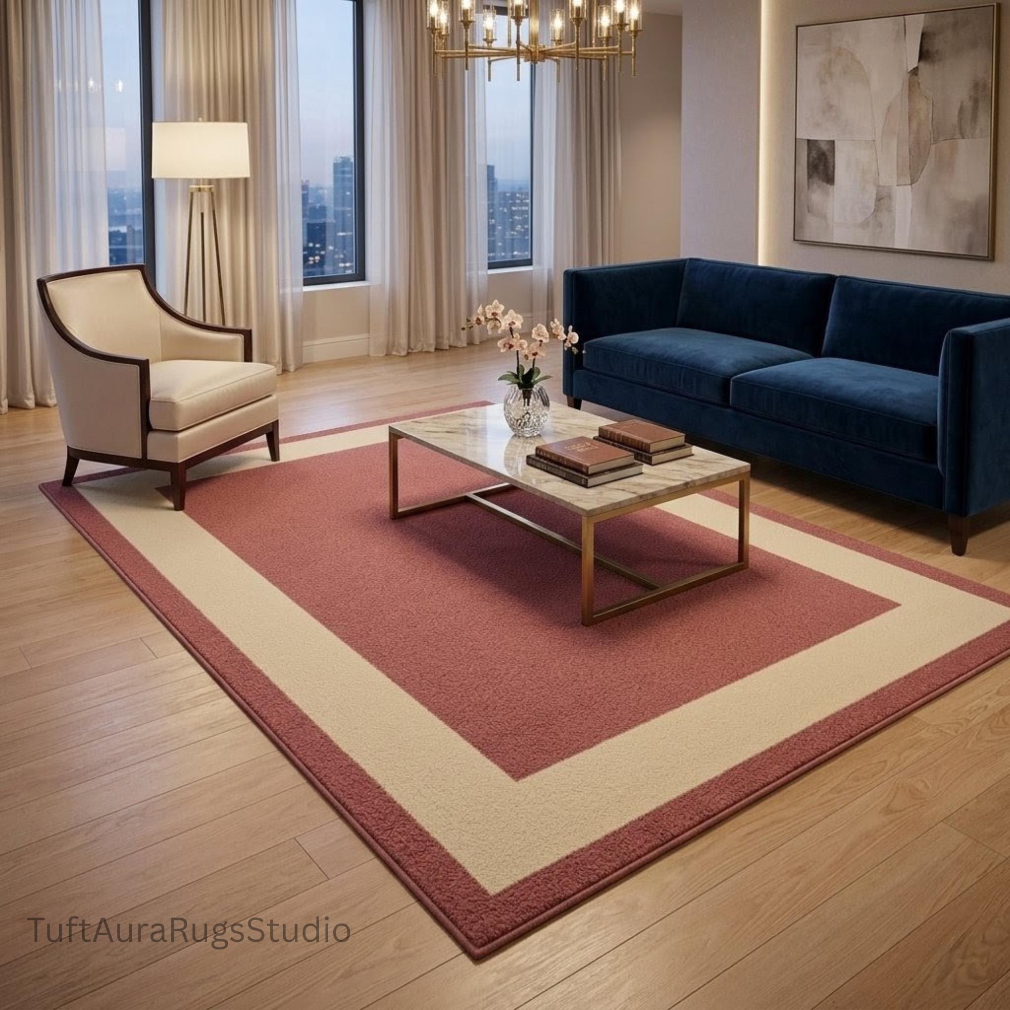 Hand Tufted Wool Rug, Dusty Rose Pink Cream Geometric Living Room ...