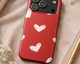 Handgetekende harten Valentijn telefoonhoesje | Leuk Girly Aesthetic iPhone-hoesje | Romantisch cadeau voor haar | Trendy Love-telefoonhoesje