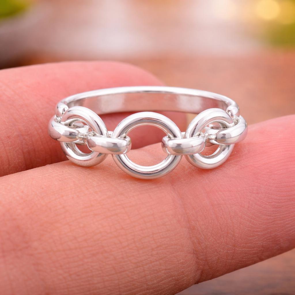 Sterling Silver Chain Link Ring, Modern Minimalist Band, Everyday ...