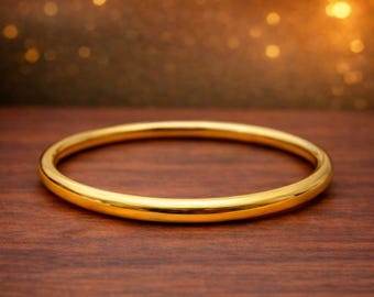 Solid Gold Plated Bangle Bracelet, Minimalist Polished Classic Jewelry, Handmade Elegant Cuff Bracelet, Timeless Everyday Gold Simple Bangle