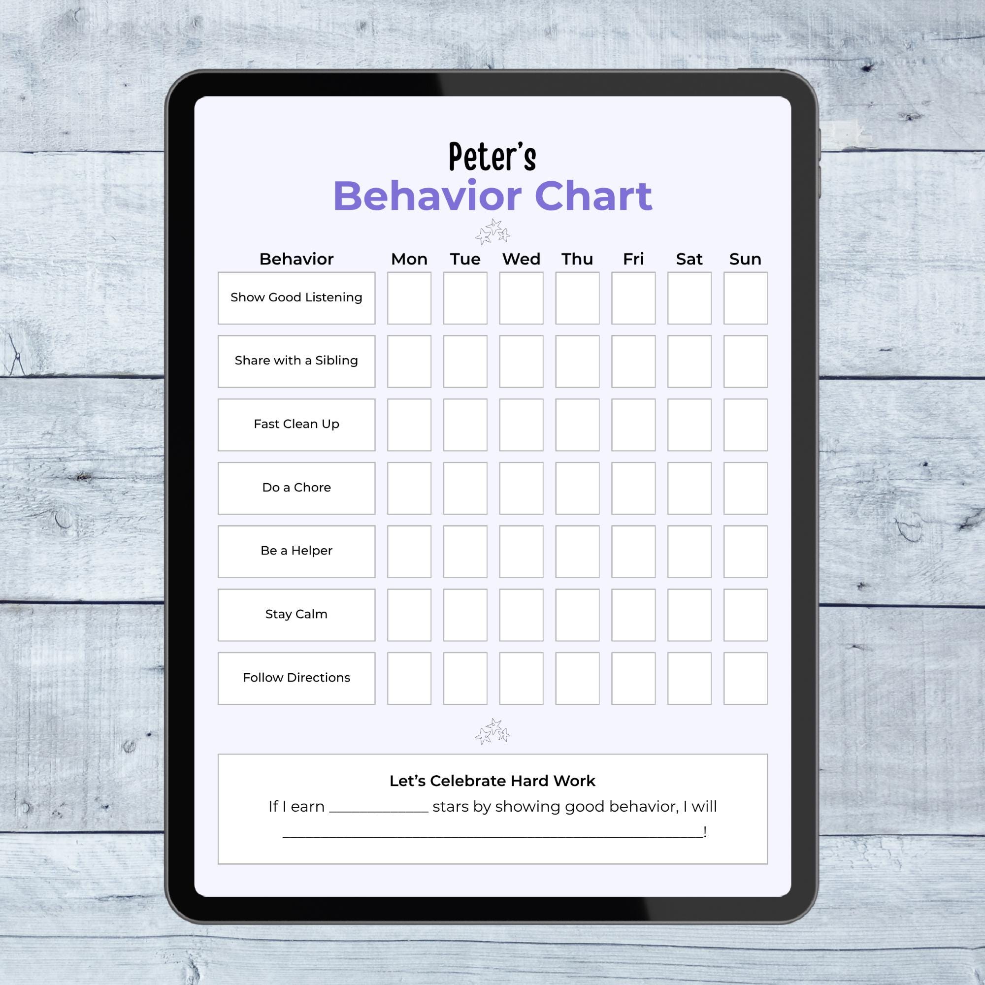 Editable Behavior Chart for Kids | Reward Chart With Blanks for ...