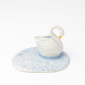 Handmade ceramic swan trinket box and incense holder