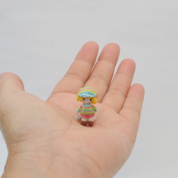 2.5 cm. Tiny girl doll - girl in colorful - toy dollhouse - OOAK doll