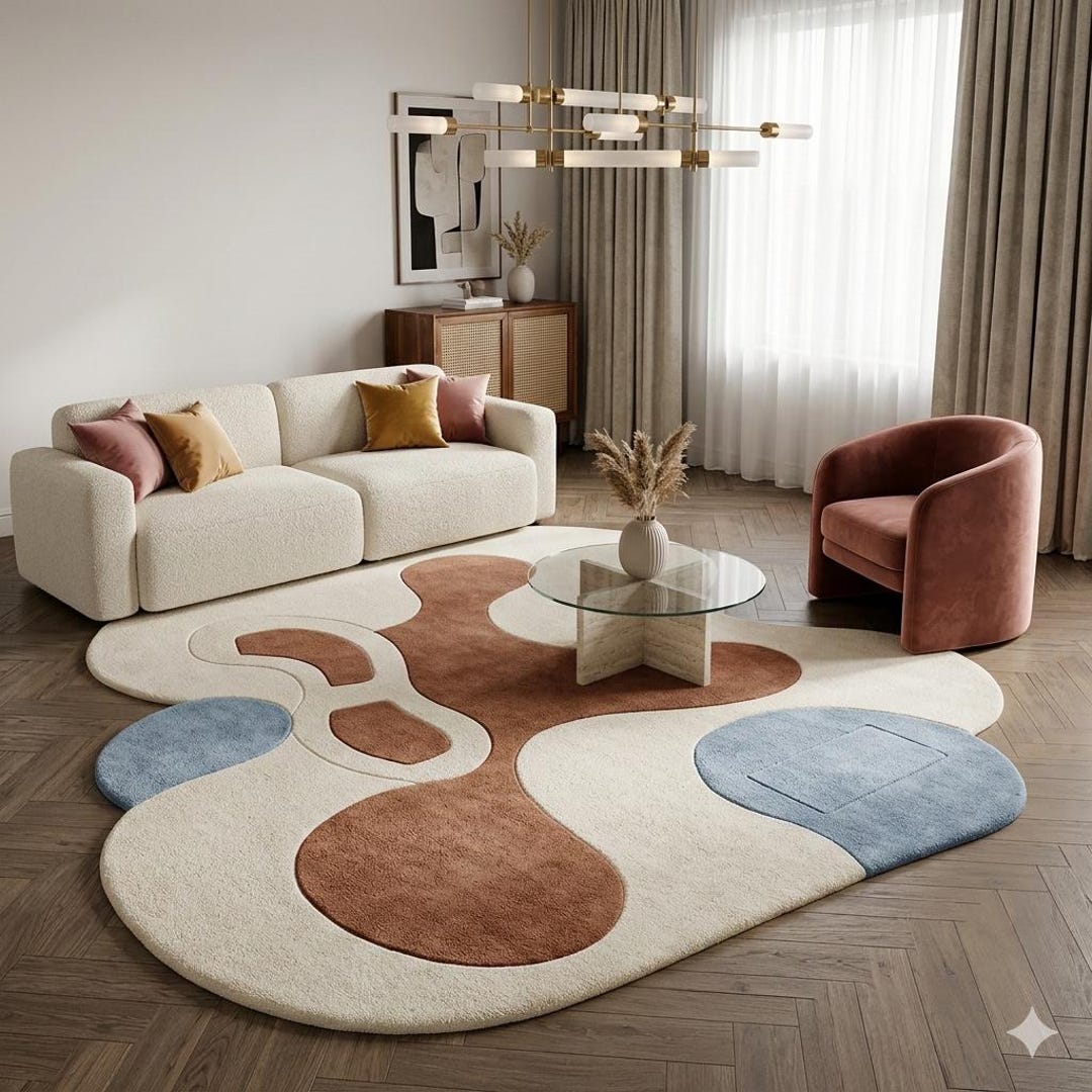 Modern Abstract Organic Shaped Area Rug With Carved Tufted Texture in ...