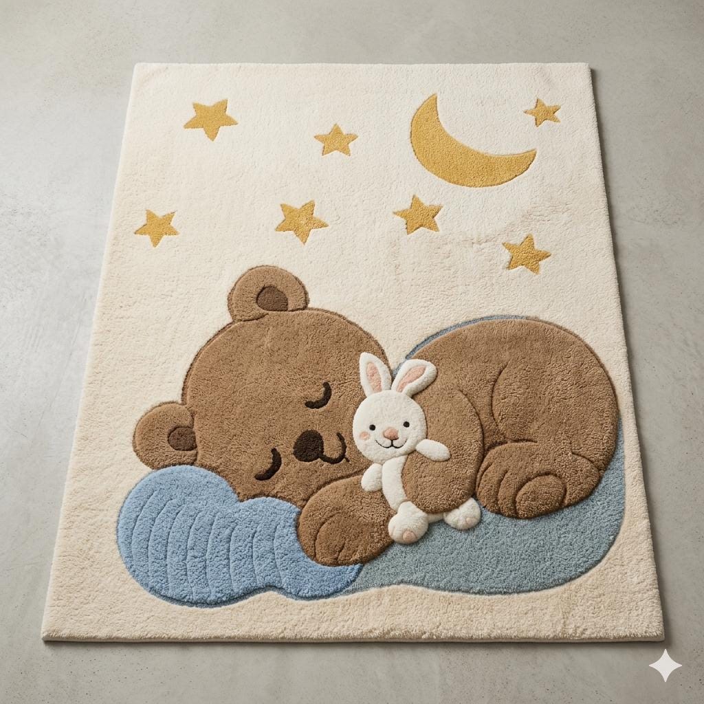 Baby Sleep Rug Hand Tufted Wool Nursery Rug Cute Sleeping Bear With Bunny Moon Stars ...