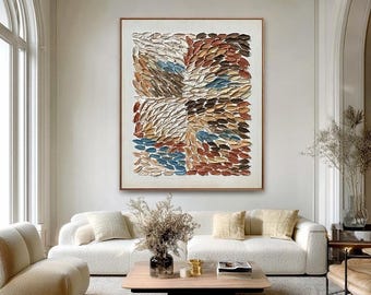 Zwaar textuur abstract olieverfschilderij | Canvas aardetinten bloemblaadjespalet
