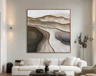 Peinture à l'huile de paysage texturé | Art mural abstrait dans les tons de terre, décoration Japandi