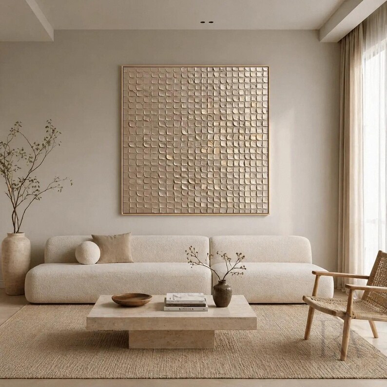 Modern Textured Oil Painting | Neutral Abstract Wall Art | 3D Geometric ...