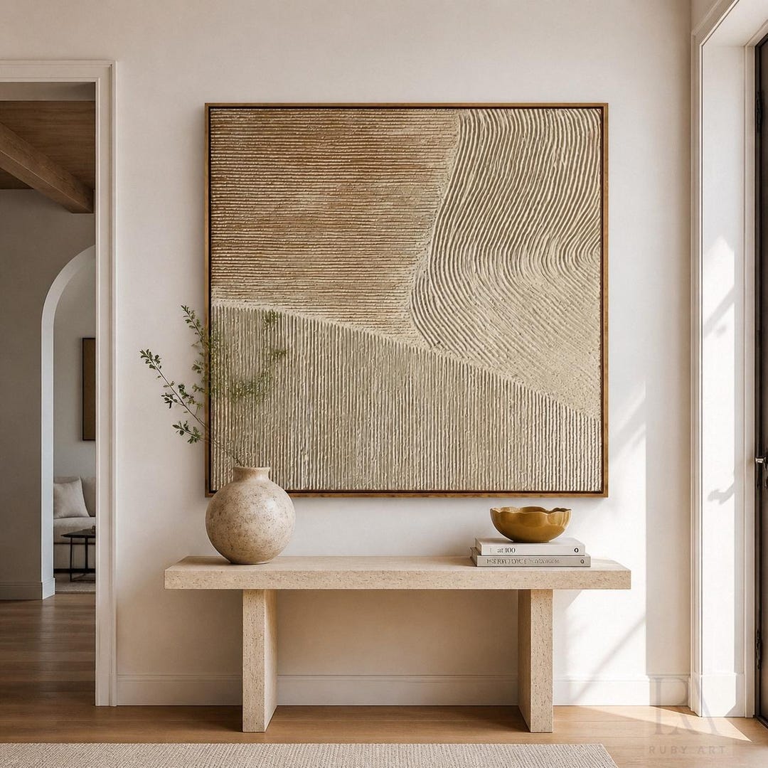 Neutral Textured Abstract Oil Painting | Minimalist Beige Canvas Art ...