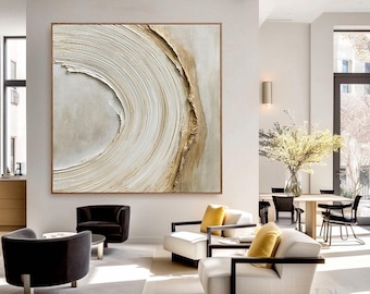 Getextureerd abstract olieverfschilderij | Neutrale beige muurkunst | Minimalistische moderne canvaskunst