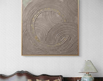 Arte mural abstracto con textura 3D / Arte moderno en yeso estilo Wabi-Sabi / Decoración minimalista con acabado empaste neutro