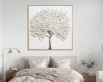 Modern Minimalist Decor | Textured Tree Wall Art | Neutral Nature Canvas | 3D Floral Tree Painting