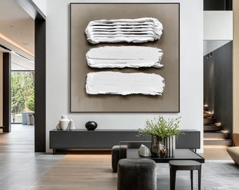 Toile abstraite blanche originale | Décoration murale texturée Japandi moderne
