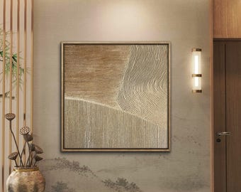 Getextureerd neutraal abstract olieverfschilderij | Minimalistische beige canvaskunst, Japandi Decor
