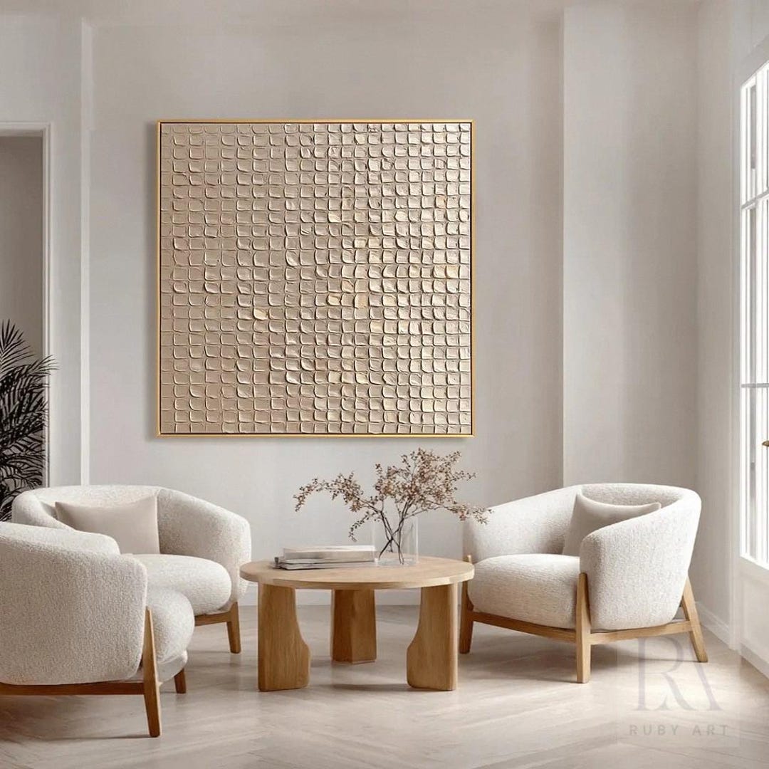 Modern Textured Oil Painting | Neutral Abstract Wall Art | 3D Geometric ...