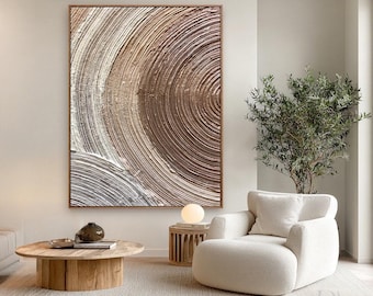 Getextureerd abstract olieverfschilderij | Neutrale aardetinten, zware canvaskunst Impasto
