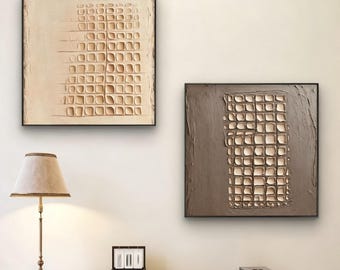 Getextureerd abstract olieverfschilderij tweeluik | Neutrale moderne muurkunst | Sculpturaal canvas | Minimalistische woondecoratie