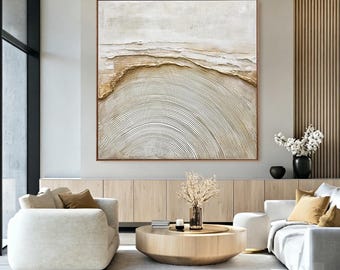 Getextureerd neutraal abstract olieverfschilderij | Modern beige canvas Wabi Sabi-kunst