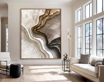 Getextureerd abstract olieverfschilderij | Wabi-Sabi muurkunst, gebeeldhouwd gipsen canvas, decor aardetinten