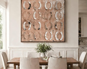 Western Horseshoe Textured Oil Painting | Rustic Ranch Wall Art | Southwestern Abstract Canvas