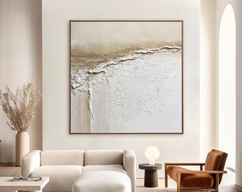 Getextureerd abstract olieverfschilderij | Neutrale beige canvaskunst kust