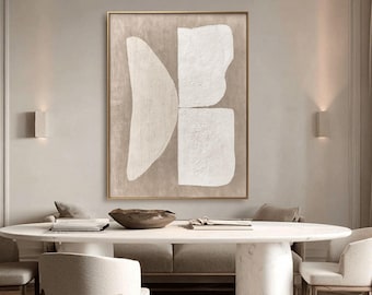 Abstract olieverfschilderij | Minimalistische muurkunst met textuur | Moderne beige canvaskunst | Hedendaags Japans decor