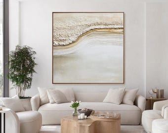 Neutraal getextureerd olieverfschilderij | Minimalistische abstracte muurkunst | Moderne beige canvaskunst