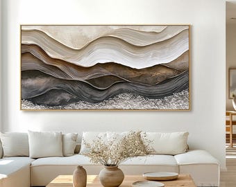 Peinture abstraite texturée de dunes de sable | Décoration murale neutre Wabi-Sabi
