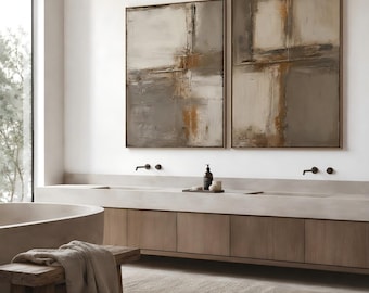 Wabi Sabi Wall Art | Abstract Oil Painting | Diptych Minimalist Canvas | Earth Textured 2 Piece