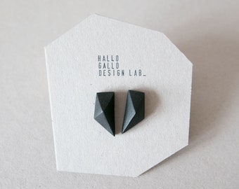 Black polygon pyramid triangle geometric minimalist earrings Unisex Contemporary & Modern Architectural Jewelry. With silver stud. Handmade