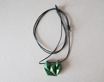 Metallic green triangle minimalist geometric necklace cat fox animal shaped contemporary modern jewellery unisex