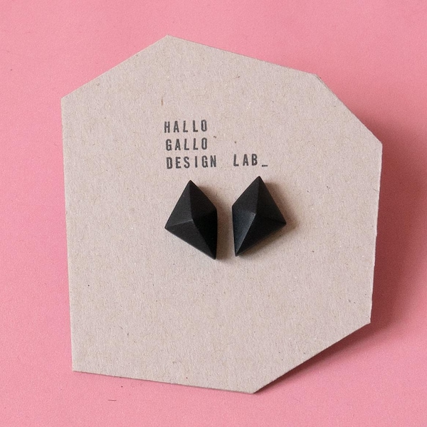 Schwarze geometrische Ohrstecker | Minimalistisches Architekturdesign | Handgemachter Jesmonite-Schmuck