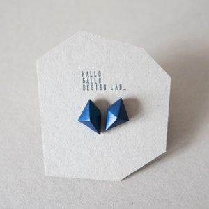 Geometric Triangle Earrings | Metallic Blue Jesmonite Silver Studs Handmade Unisex Jewelry