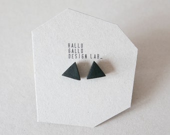 Black minimalist geometric minimal triangle stud silver small earrings unisex sustainable earrings made of non-toxic materials