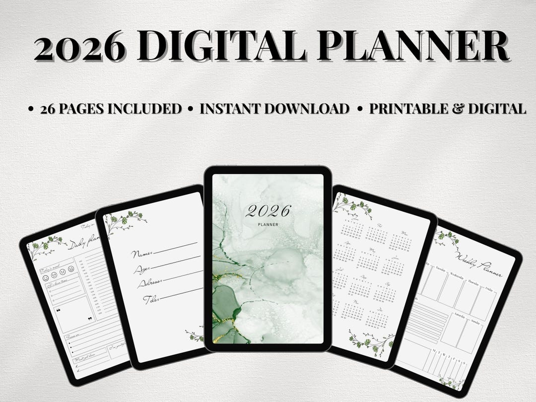 2026 Digital Planner PDF | Minimal Printable | Daily Weekly Monthly