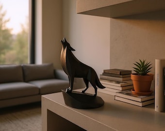 Modern Wolf Sculpture | 3D Printed Wolf Decor