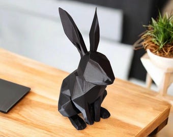 3D Printed Bunny Rabbit Sculpture | Modern Geometric Animal Decor