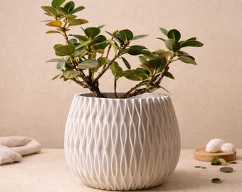 Modern White Textured Planter | Geometric Indoor Plant Pot