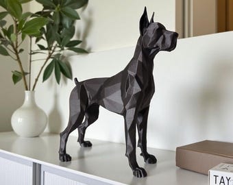 3D Printed Dane Statue – Geometric Dog Sculpture, Modern Decor