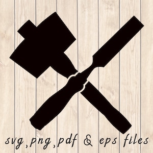 Crossed Mallet And Chisel SVG PNG PDF Craft Cutting File