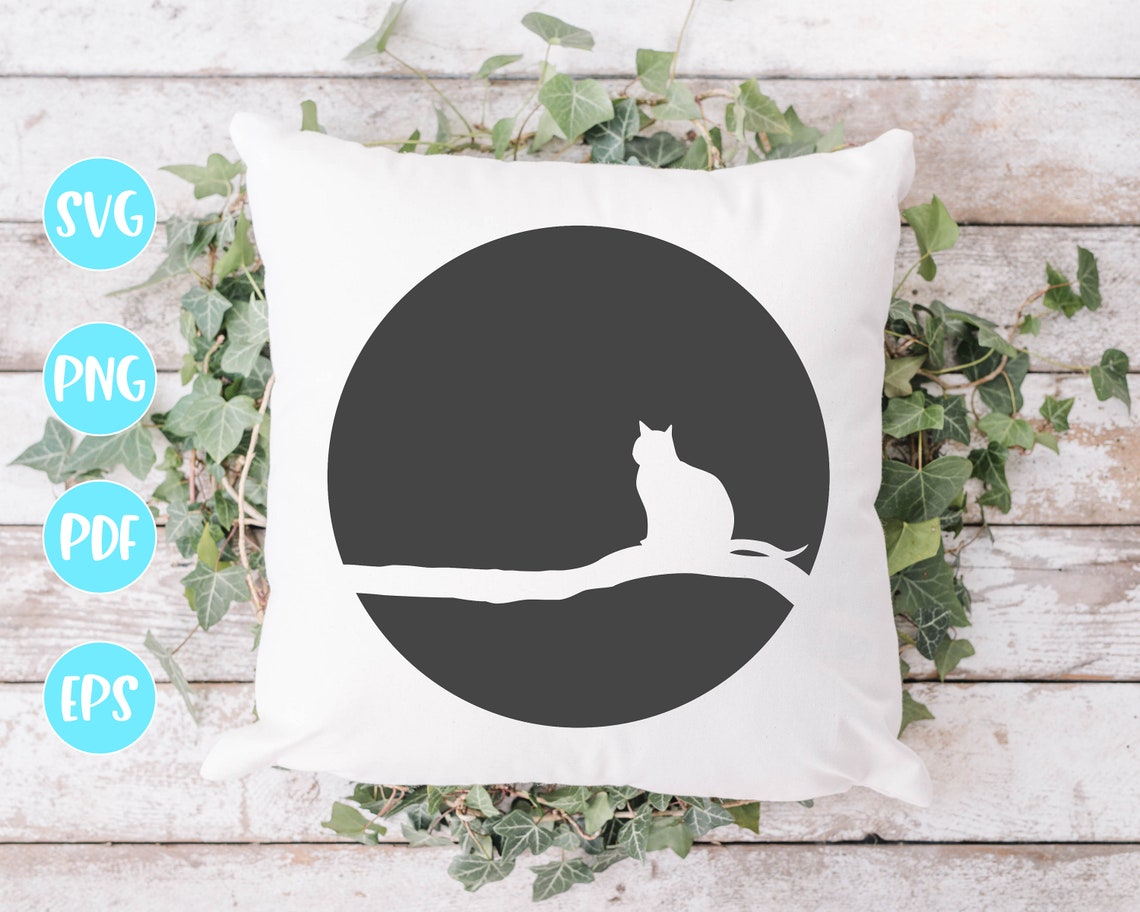Cat on Branch Silhouette SVG PNG PDF Craft Cutting File Etsy UK