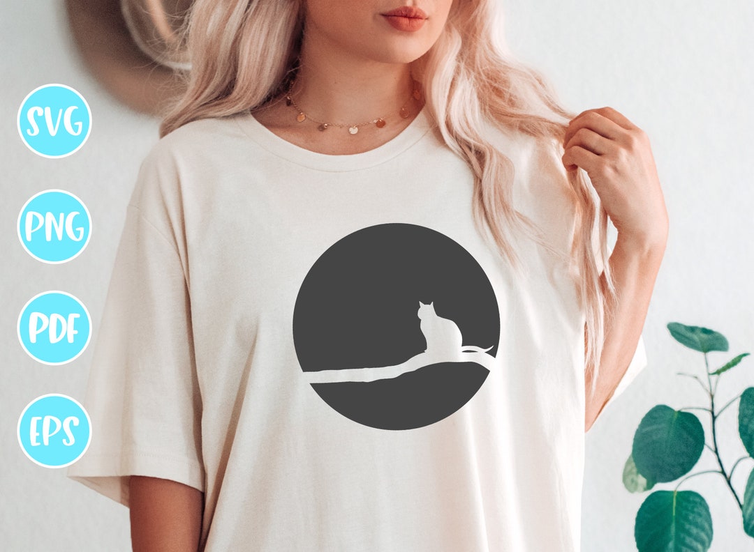 Cat on Branch Silhouette SVG PNG PDF Craft Cutting File Etsy UK