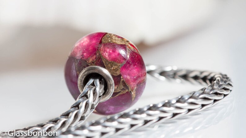 Gemstone Magenta Copper bead fits charm bracelets small core