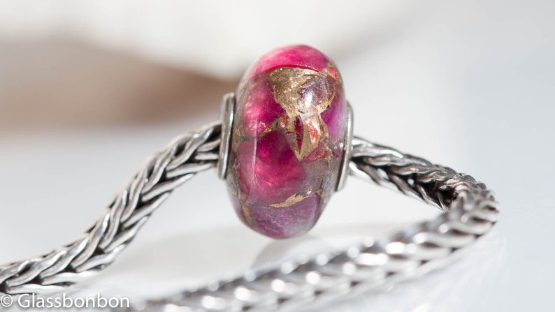 Gemstone Magenta Copper bead fits charm bracelets small core