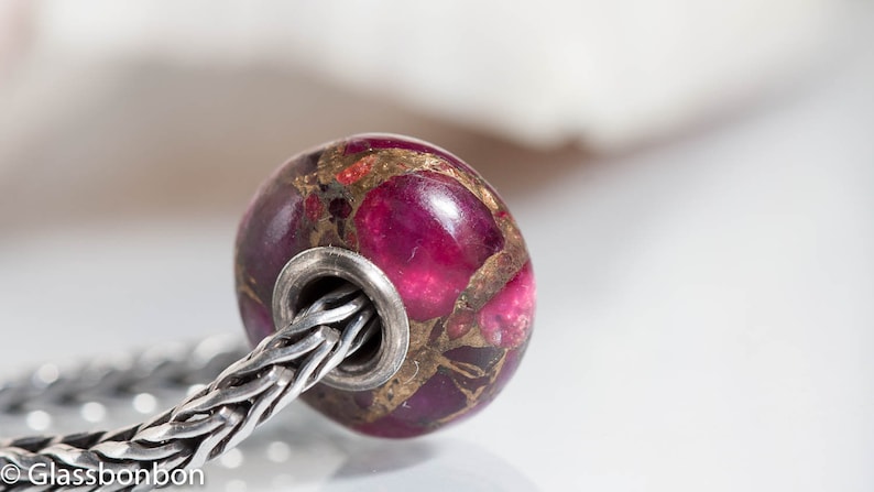 Gemstone Magenta Copper bead fits charm bracelets small core