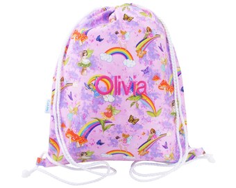 Personalised Bunny Rabbit Background Kids Sports Swimming School Drawstring Bag