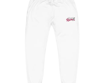 Raisin Racers Embroidered Sweatpants Pink White Checkered Lightning Design Race Mom Sweatpants