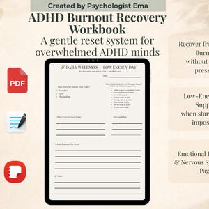 ADHD Burnout Recovery Workbook | Emotional Regulation Printable for Neurodivergent Adults | Executive Function Support PDF