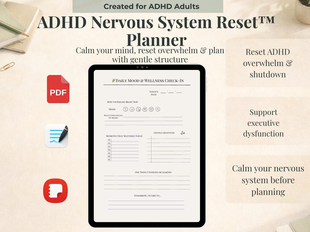 ADHD Planner Printable | Nervous System Reset Burnout Recovery ...